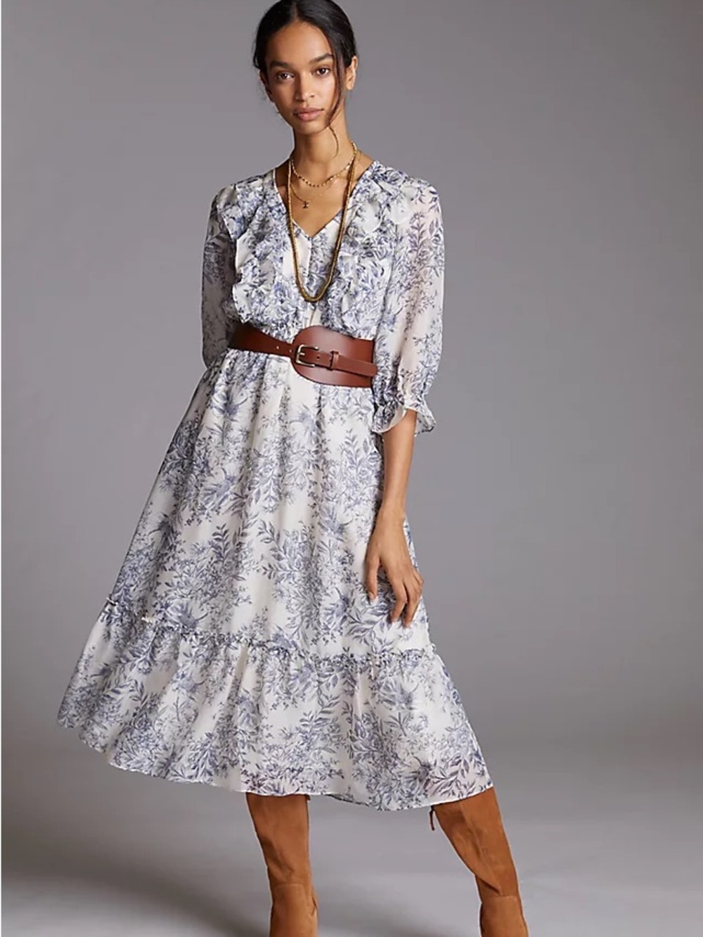 Anthropologie Moon River Ruffled Floral Midi Dress Size Medium‎ NWT